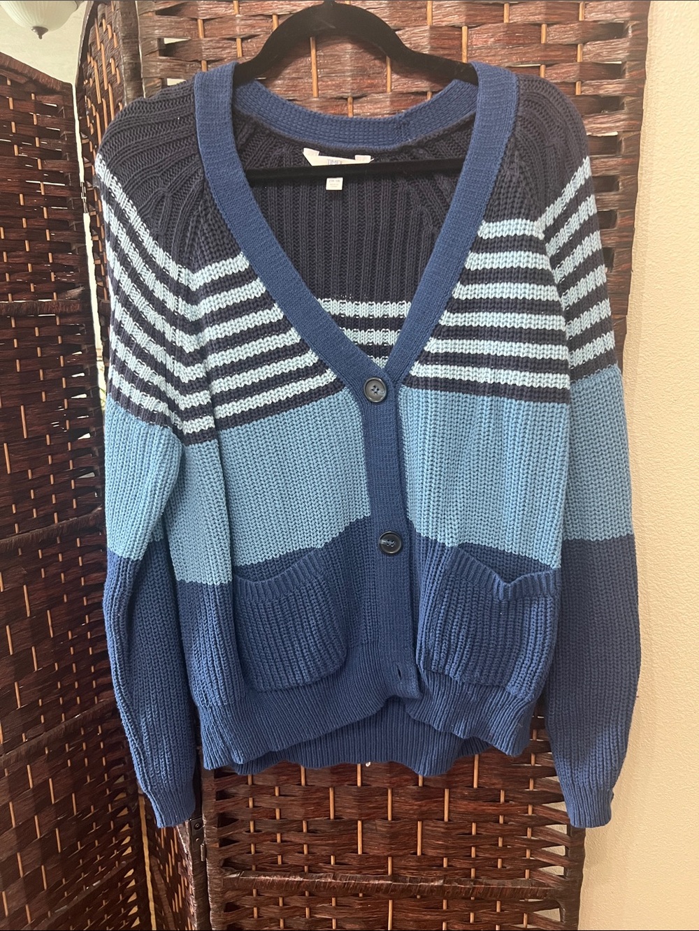 Time and Tru Navy and Light Blue Striped V-Neck Cardigan